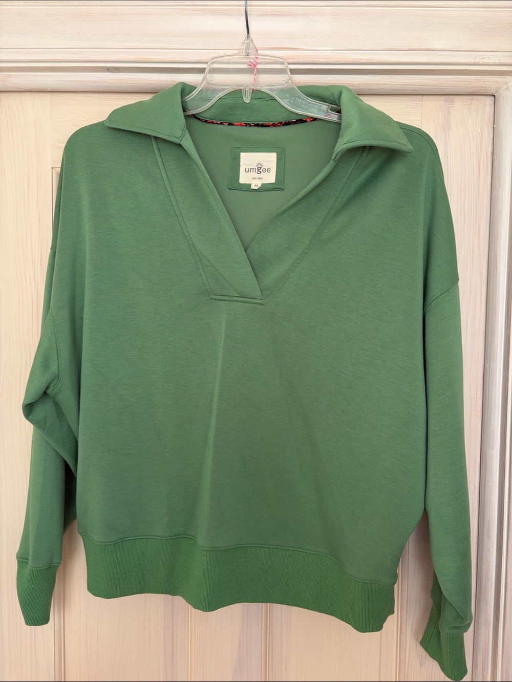 Oversized fit Umgee Sage Green V-Neck Collared Pullover Sweater